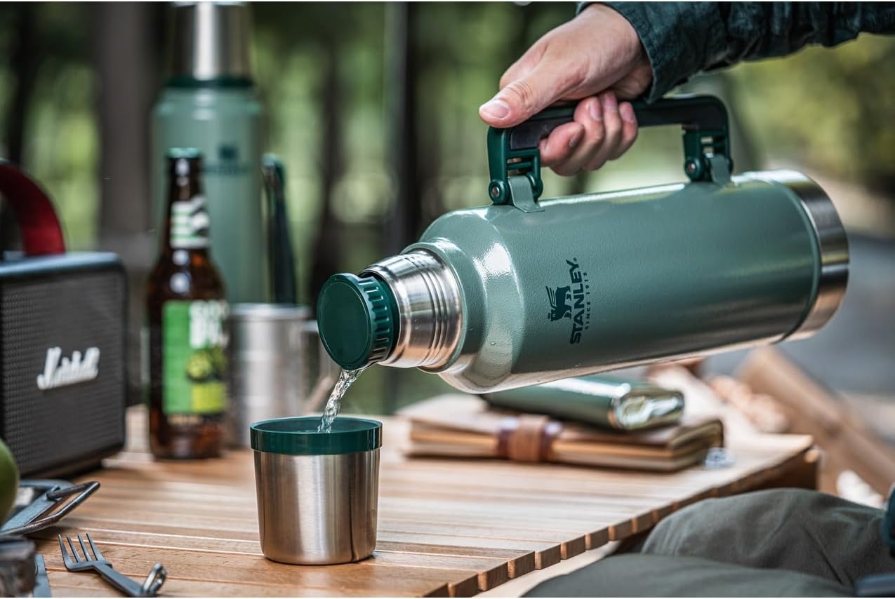 image:imageStanley Classic Legendary Vacuum Bottle 20 oz Wide Mouth with Leakproof Cup Lid Keep Drinks Hot or Cold Packable for Travel Insulated Stainless Steel Thermal Bottle BPAFree Black 20Hammertone Silver