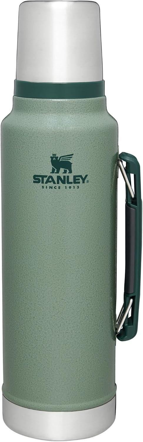 image:imageStanley Classic Legendary Vacuum Bottle 20 oz Wide Mouth with Leakproof Cup Lid Keep Drinks Hot or Cold Packable for Travel Insulated Stainless Steel Thermal Bottle BPAFree Black 20Hammertone Green