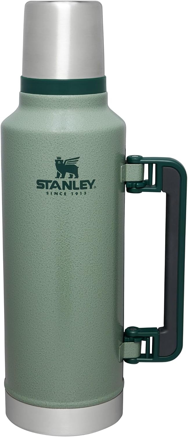 image:imageStanley Classic Legendary Vacuum Bottle 20 oz Wide Mouth with Leakproof Cup Lid Keep Drinks Hot or Cold Packable for Travel Insulated Stainless Steel Thermal Bottle BPAFree Black 20Hammertone Green