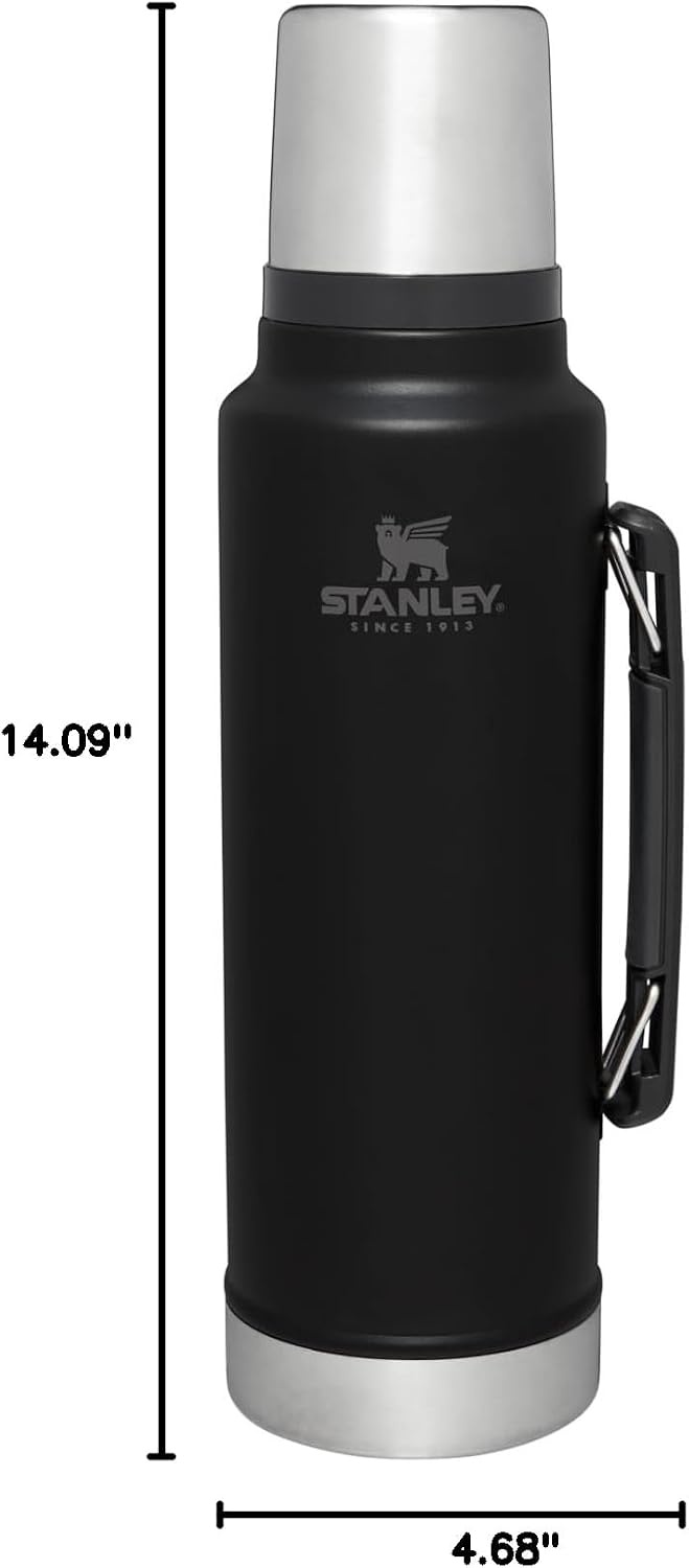image:imageStanley Classic Legendary Vacuum Bottle 20 oz Wide Mouth with Leakproof Cup Lid Keep Drinks Hot or Cold Packable for Travel Insulated Stainless Steel Thermal Bottle BPAFree Black 20Black 20