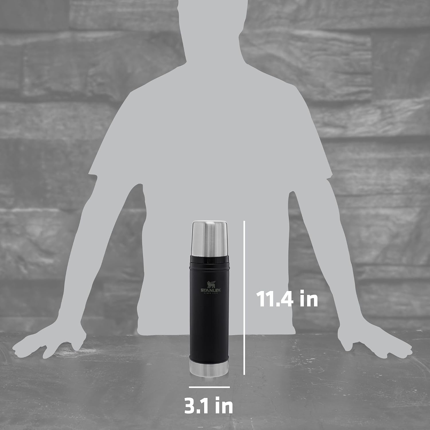 image:imageStanley Classic Legendary Vacuum Bottle 20 oz Wide Mouth with Leakproof Cup Lid Keep Drinks Hot or Cold Packable for Travel Insulated Stainless Steel Thermal Bottle BPAFree Black 20Matte Black