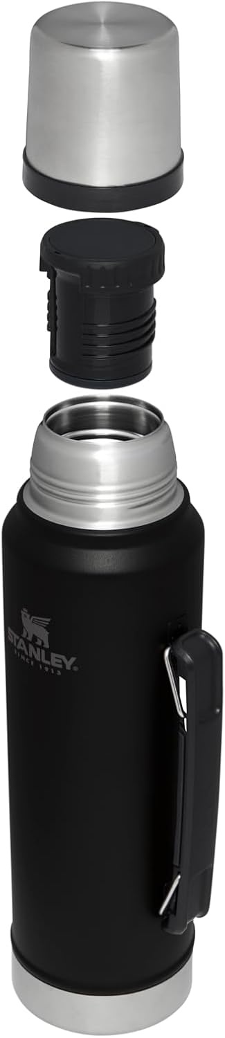 image:imageStanley Classic Legendary Vacuum Bottle 20 oz Wide Mouth with Leakproof Cup Lid Keep Drinks Hot or Cold Packable for Travel Insulated Stainless Steel Thermal Bottle BPAFree Black 20Black 20