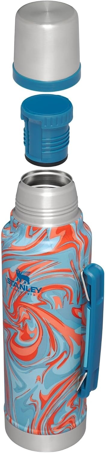 image:imageStanley Classic Legendary Vacuum Bottle 20 oz Wide Mouth with Leakproof Cup Lid Keep Drinks Hot or Cold Packable for Travel Insulated Stainless Steel Thermal Bottle BPAFree Black 20Pool Swirl