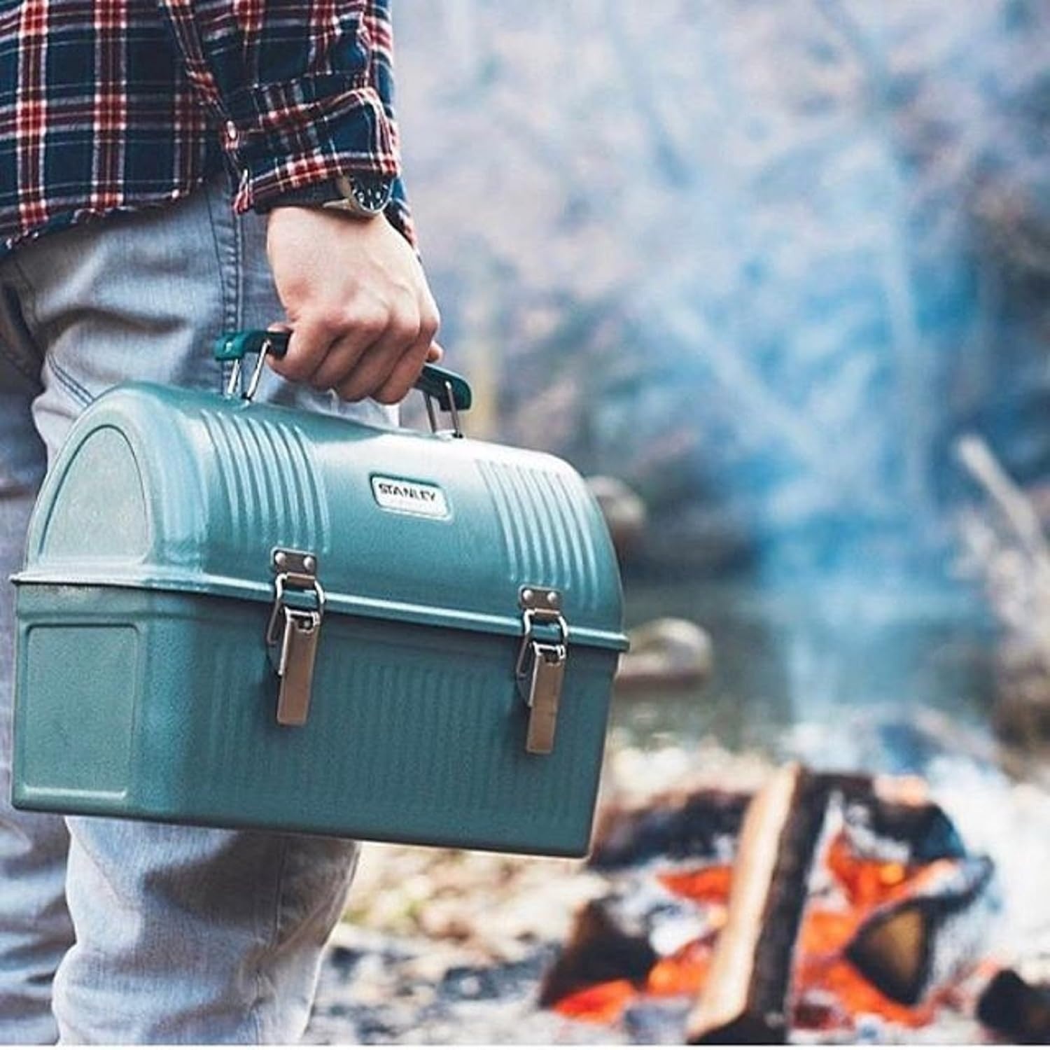 image:imageStanley Classic Lunch Box 10 qt Vintage Metal Lunchbox Durable Meal Container with Handle and Latch Stores Food Drinks Thermos Water BottleHammertone Green