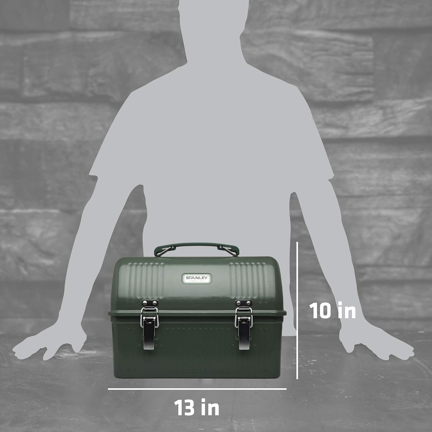 image:imageStanley Classic Lunch Box 10 qt Vintage Metal Lunchbox Durable Meal Container with Handle and Latch Stores Food Drinks Thermos Water BottleHammertone Green