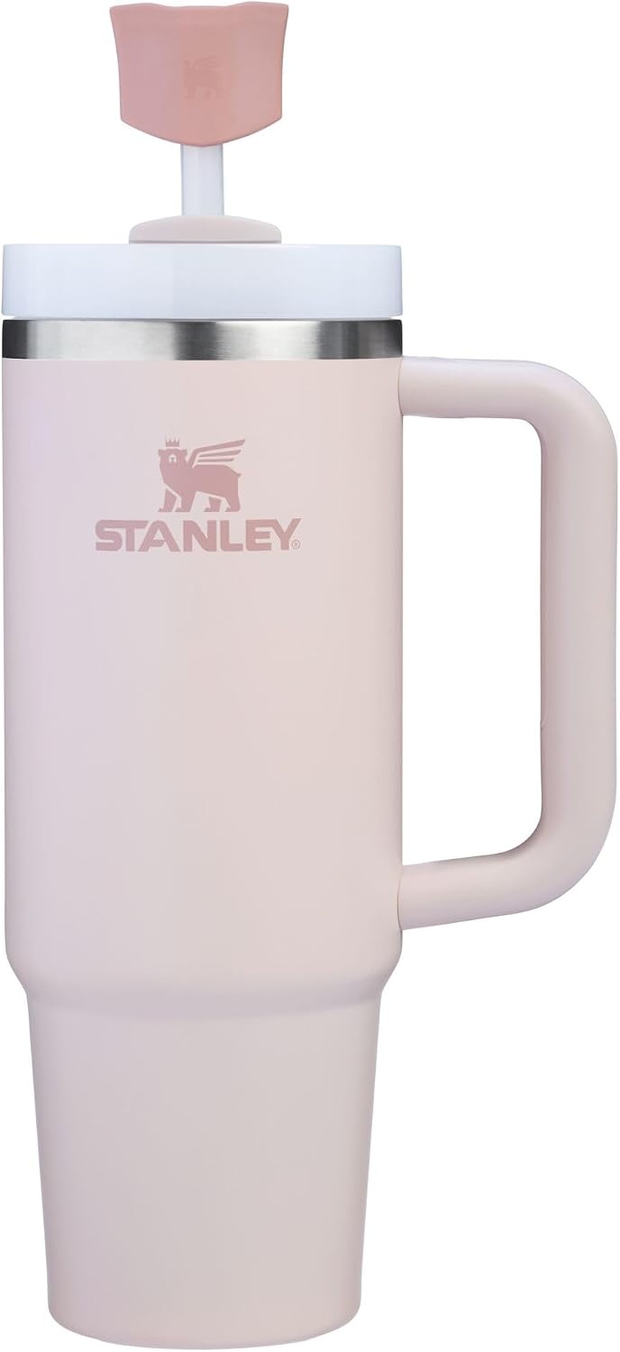 image:imageStanley Quencher Stay Smooth AntiPucker Straw Topper 2Pack Ergonomic Sip Through Straw Cap for Tumbler with Handle Silicone Accessory for Drinking Cup BPAFree Chili RedPink Dusk
