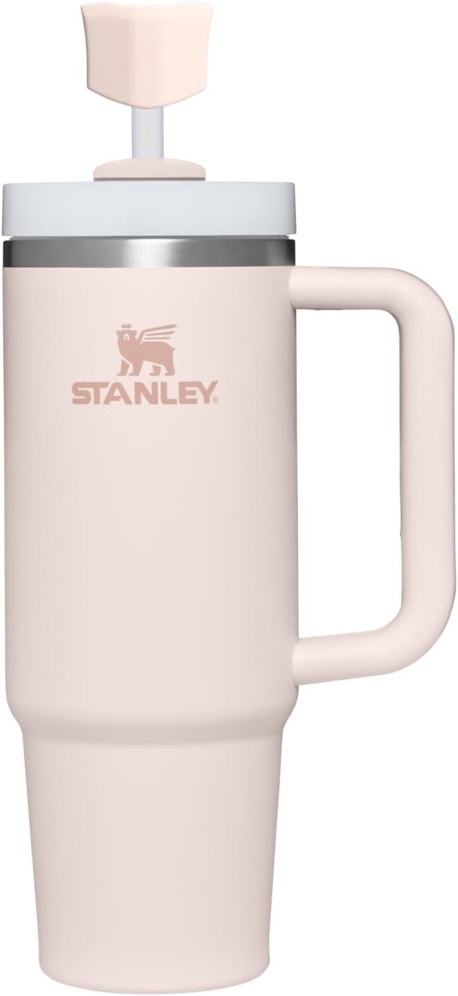 image:imageStanley Quencher Stay Smooth AntiPucker Straw Topper 2Pack Ergonomic Sip Through Straw Cap for Tumbler with Handle Silicone Accessory for Drinking Cup BPAFree Chili RedRose Quartz