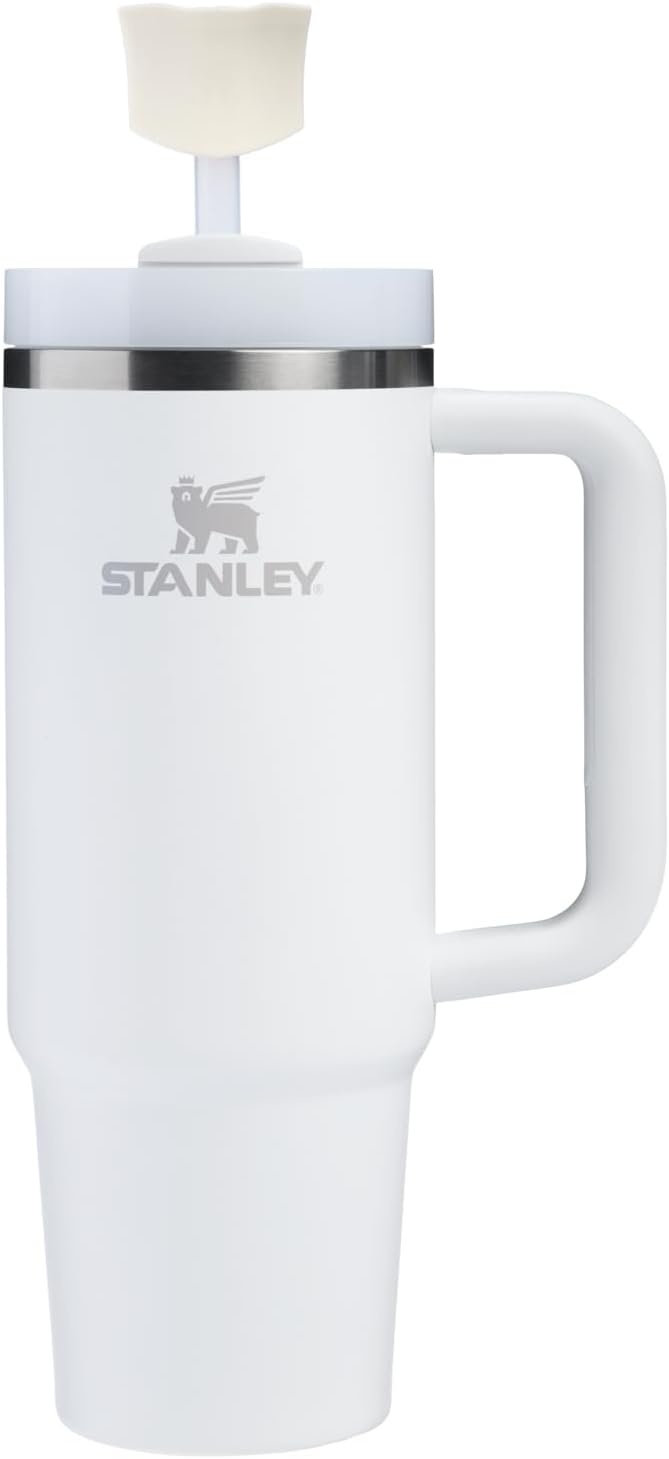 image:imageStanley Quencher Stay Smooth AntiPucker Straw Topper 2Pack Ergonomic Sip Through Straw Cap for Tumbler with Handle Silicone Accessory for Drinking Cup BPAFree Chili RedCream