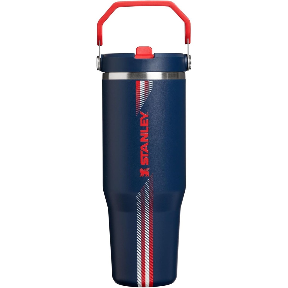 image:imageSTANLEY IceFlow 20 Flip Straw Tumbler 30 oz Chili Red  Easy Carry Handle  Twist On Lid and Flip Up Straw  Leak Resistant Water Bottle  Insulated Stainless Steel  BPAFreeTeam Navy Red