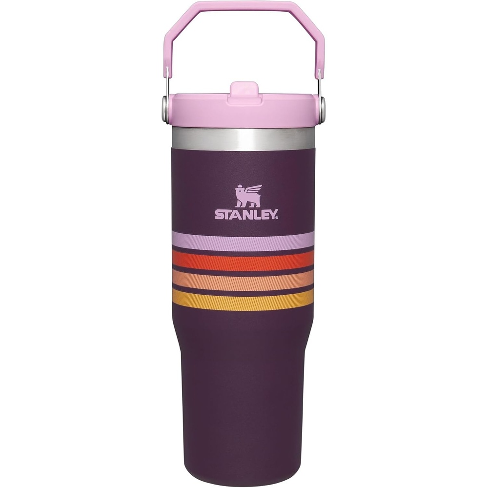 image:imageSTANLEY IceFlow 20 Flip Straw Tumbler 30 oz Chili Red Easy Carry Handle Twist On Lid and Flip Up Straw Leak Resistant Water Bottle Insulated Stainless Steel BPAFreePlum Stripe