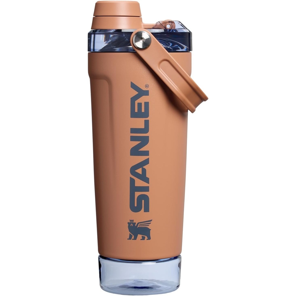 image:imageSTANLEY Vitalize Shaker Bottle 20 oz Leakproof Insulated Stainless Steel Shaker Cup Base Storage and Twist On Fast Flow Lid Protein Shakes and Pre Workout Powder BPAFree Chili BlackToast