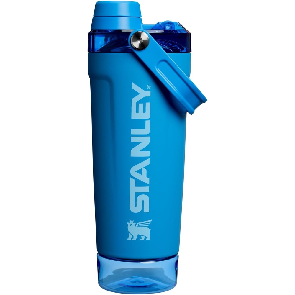 image:imageSTANLEY Vitalize Shaker Bottle 20 oz Leakproof Insulated Stainless Steel Shaker Cup Base Storage and Twist On Fast Flow Lid Protein Shakes and Pre Workout Powder BPAFree Chili BlackAzure