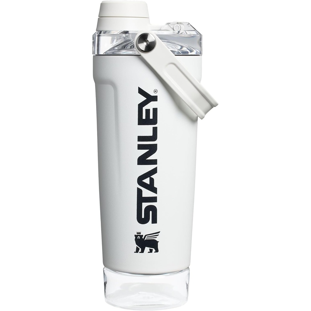 image:imageSTANLEY Vitalize Shaker Bottle 20 oz Leakproof Insulated Stainless Steel Shaker Cup Base Storage and Twist On Fast Flow Lid Protein Shakes and Pre Workout Powder BPAFree Chili BlackChalk