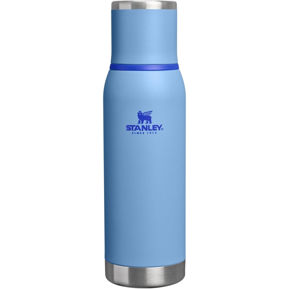 image:imageStanley AdventureToGo Vacuum Bottle 11 qt Wide Mouth with Leakproof Cup Lid Keep Drinks Hot or Cold Packable for Travel Insulated Stainless Steel Thermal Bottle BPAFree Chili RedBlue Sky