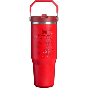 STANLEY IceFlow 2.0 Flip Straw Tumbler, 30 oz, Chili Red | Easy Carry Handle | Twist On Lid and Flip Up Straw | Leak Resistant Water Bottle | Insulated Stainless Steel | BPA-Free(Chili Red Fireworks)