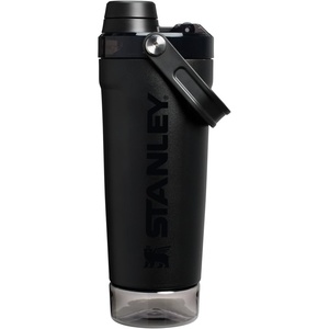 STANLEY Vitalize Shaker Bottle 20 oz | Leakproof Insulated Stainless Steel Shaker Cup | Base Storage and Twist On Fast Flow Lid | Protein Shakes and Pre Workout Powder | BPA-Free | Chili Black(Black)