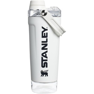 STANLEY Vitalize Shaker Bottle 20 oz | Leakproof Insulated Stainless Steel Shaker Cup | Base Storage and Twist On Fast Flow Lid | Protein Shakes and Pre Workout Powder | BPA-Free | Chili Black(Chalk)
