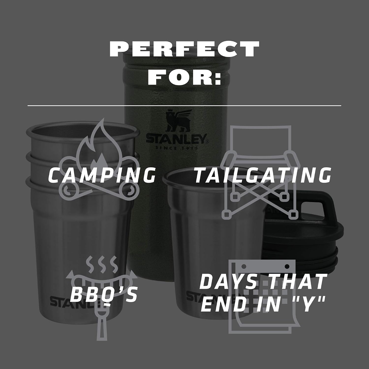 image:imageSTANLEY Adventure PreParty Nesting Shot Glass Set 4 Shot Glasses in Travel Carrying Case Insulated Stainless Steel BPAFree Hammertone GreenHammertone Green