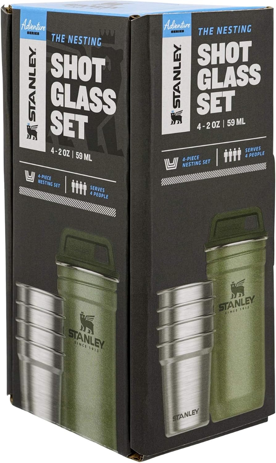 image:imageSTANLEY Adventure PreParty Nesting Shot Glass Set 4 Shot Glasses in Travel Carrying Case Insulated Stainless Steel BPAFree Hammertone GreenHammertone Green