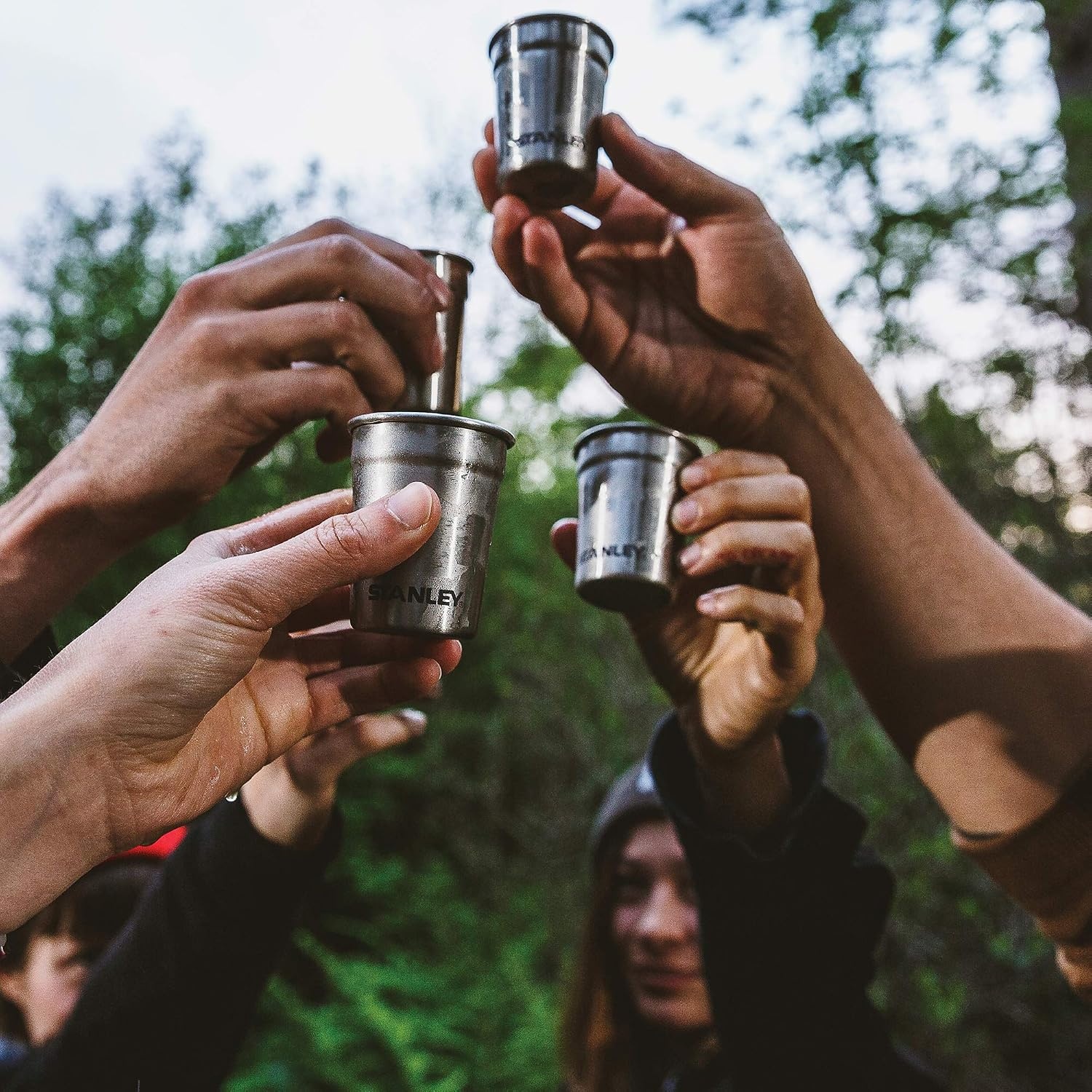 image:imageSTANLEY Adventure PreParty Nesting Shot Glass Set 4 Shot Glasses in Travel Carrying Case Insulated Stainless Steel BPAFree Hammertone GreenHammertone Green
