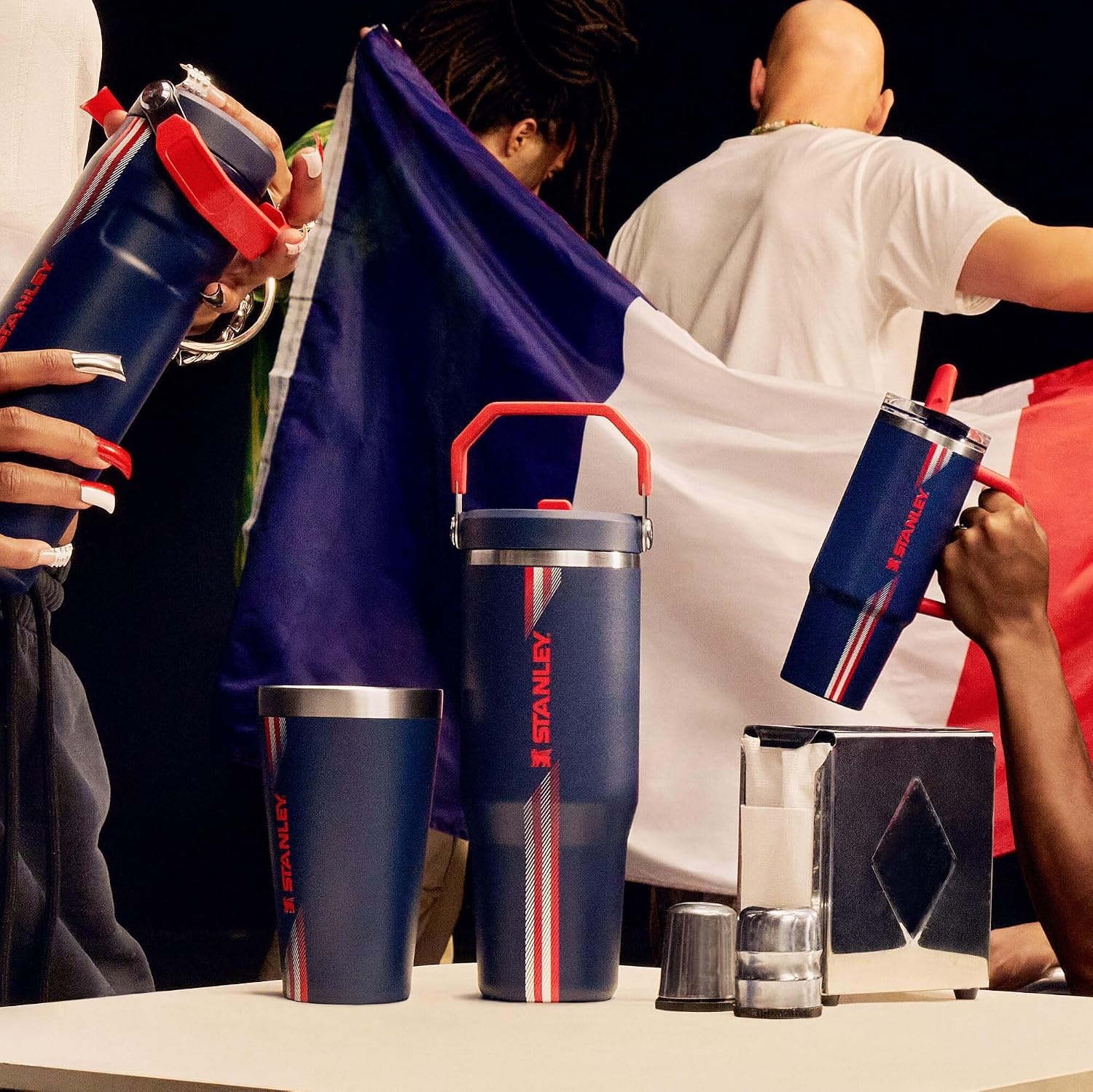 image:imageSTANLEY Adventure Stacking Beer Pint Glass Stackable Drinking Cup for Cold Beverages Dishwasher Safe Insulated Stainless Steel Tumbler BPAFreeTeam Navy Red