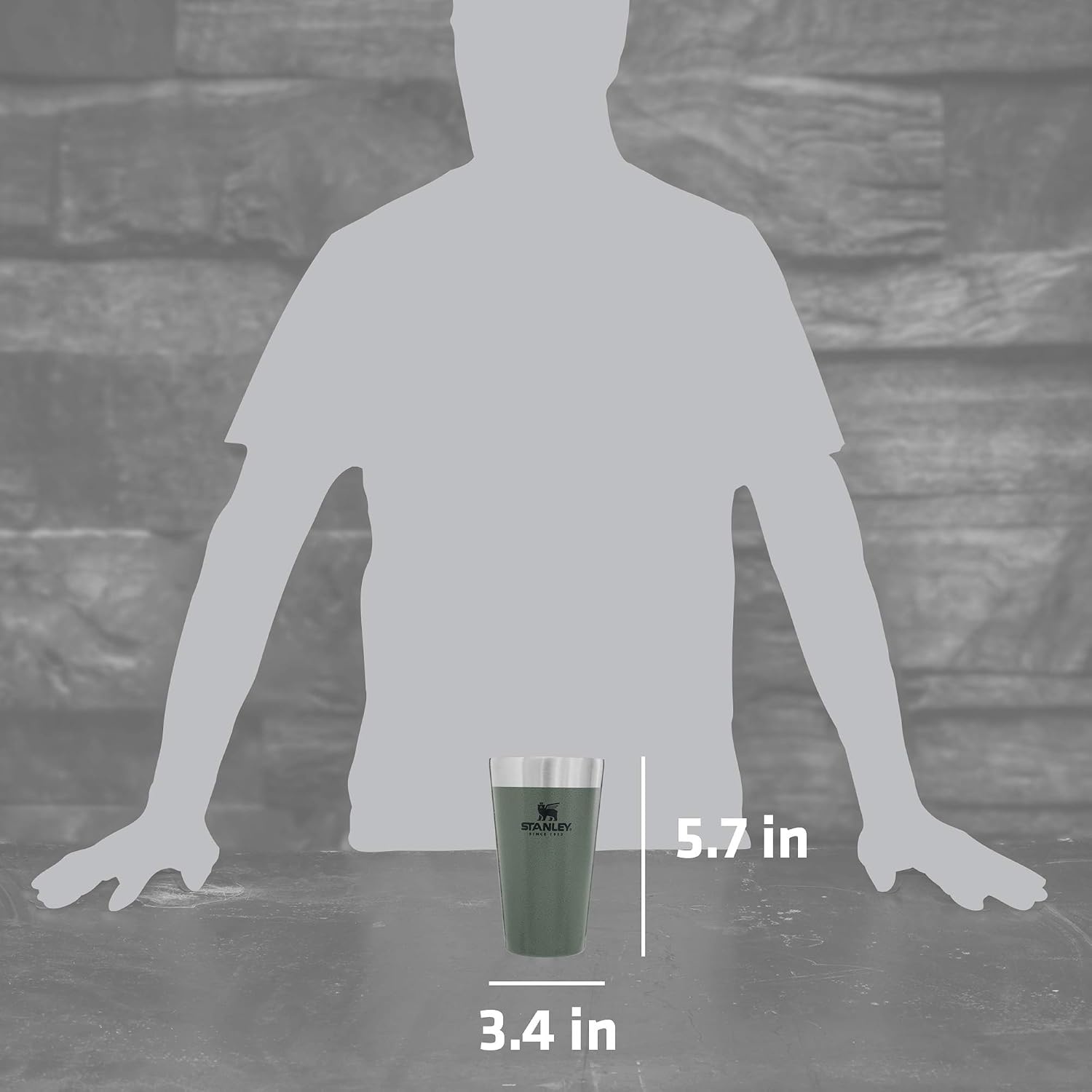 image:imageSTANLEY Adventure Stacking Beer Pint Glass 16oz Stackable Drinking Cup for Cold Beverages Dishwasher Safe Insulated Stainless Steel Tumbler BPAFree Hammertone Green16 Ounces