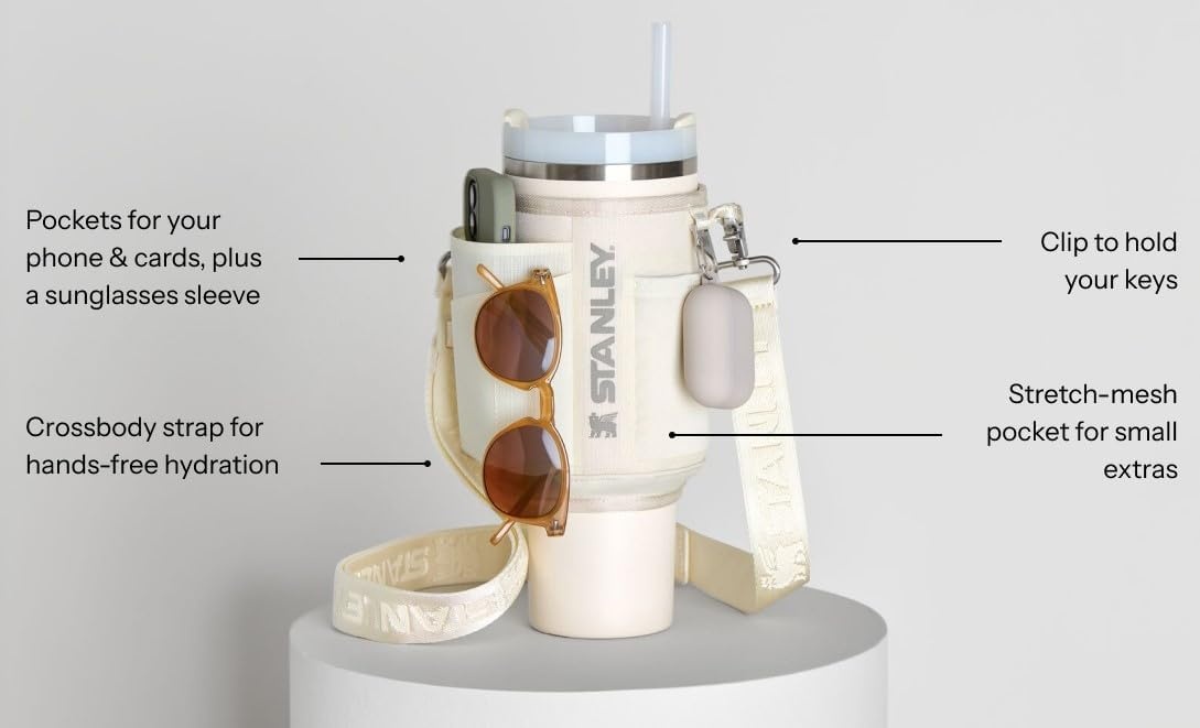 image:imageSTANLEY All Day Quencher Carry All for 40 oz Tumbler with Handle Crossbody Bag with Phone Holder Pocket Card Sleeve amp Detachable Strap Water Bottle Carrier Bag BPAFree MistBlack