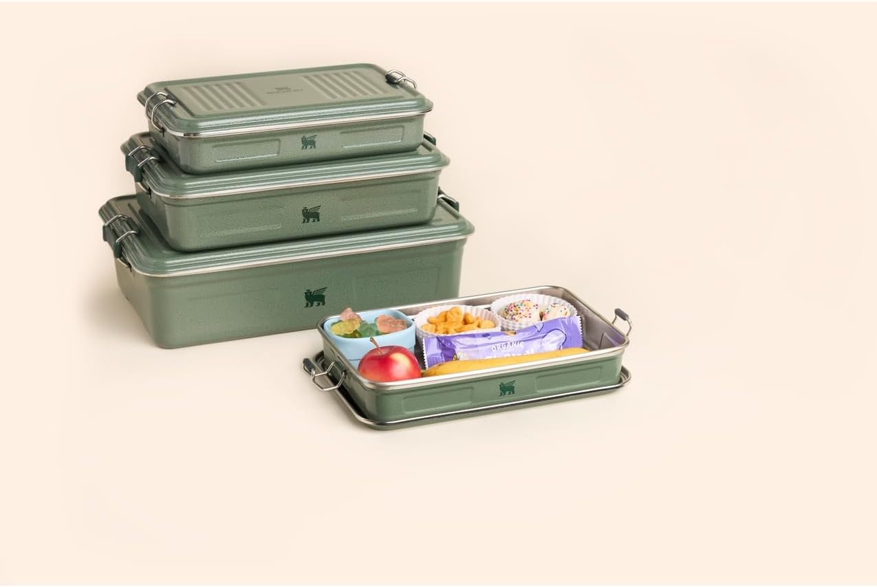 image:imageSTANLEY Classic Legendary Useful Box 125 qt Metal Snack and Lunch Box Durable Stainless Steel Travel Food Storage Container Hiking Camping School or Work BPAFree Hammertone Green