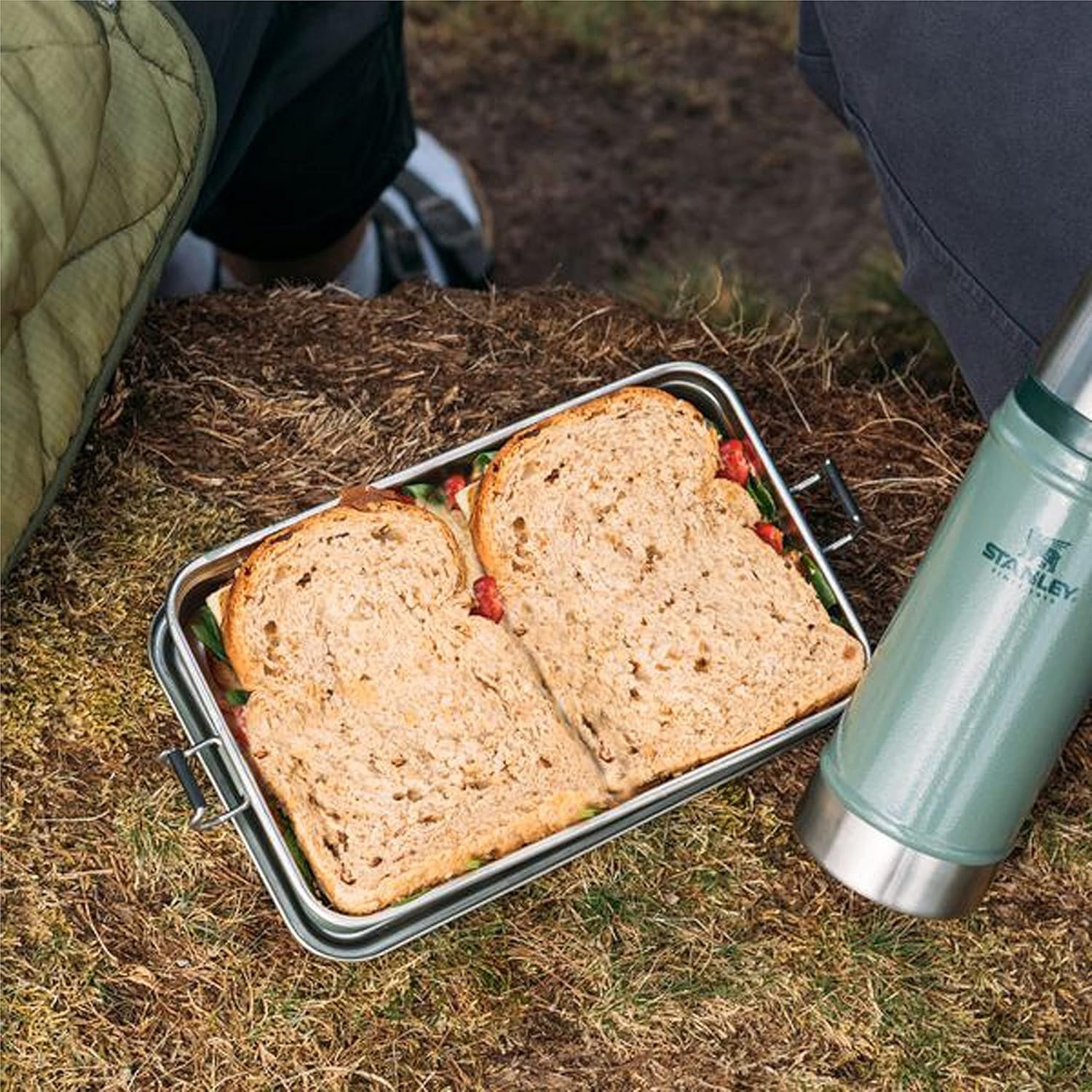 image:imageSTANLEY Classic Legendary Useful Box 125 qt Metal Snack and Lunch Box Durable Stainless Steel Travel Food Storage Container Hiking Camping School or Work BPAFree Hammertone Green