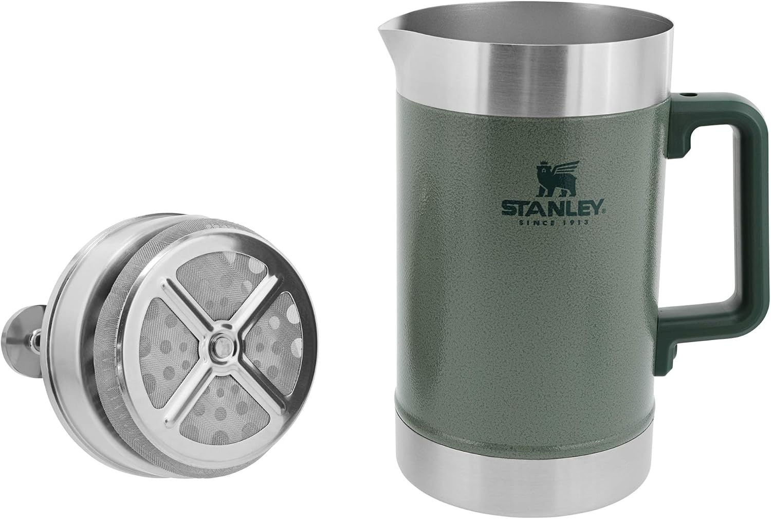 image:imageSTANLEY Classic StayHot French Press Coffee Maker 48 oz 5 Minute Brew 4 Hours Hot Mesh Filter for Coffee Grounds Insulated Stainless Steel French Press BPAFree Black 20Hammertone Green