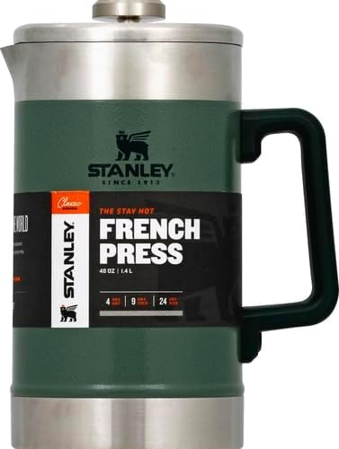 image:imageSTANLEY Classic StayHot French Press Coffee Maker 48 oz 5 Minute Brew 4 Hours Hot Mesh Filter for Coffee Grounds Insulated Stainless Steel French Press BPAFree Black 20Hammertone Green