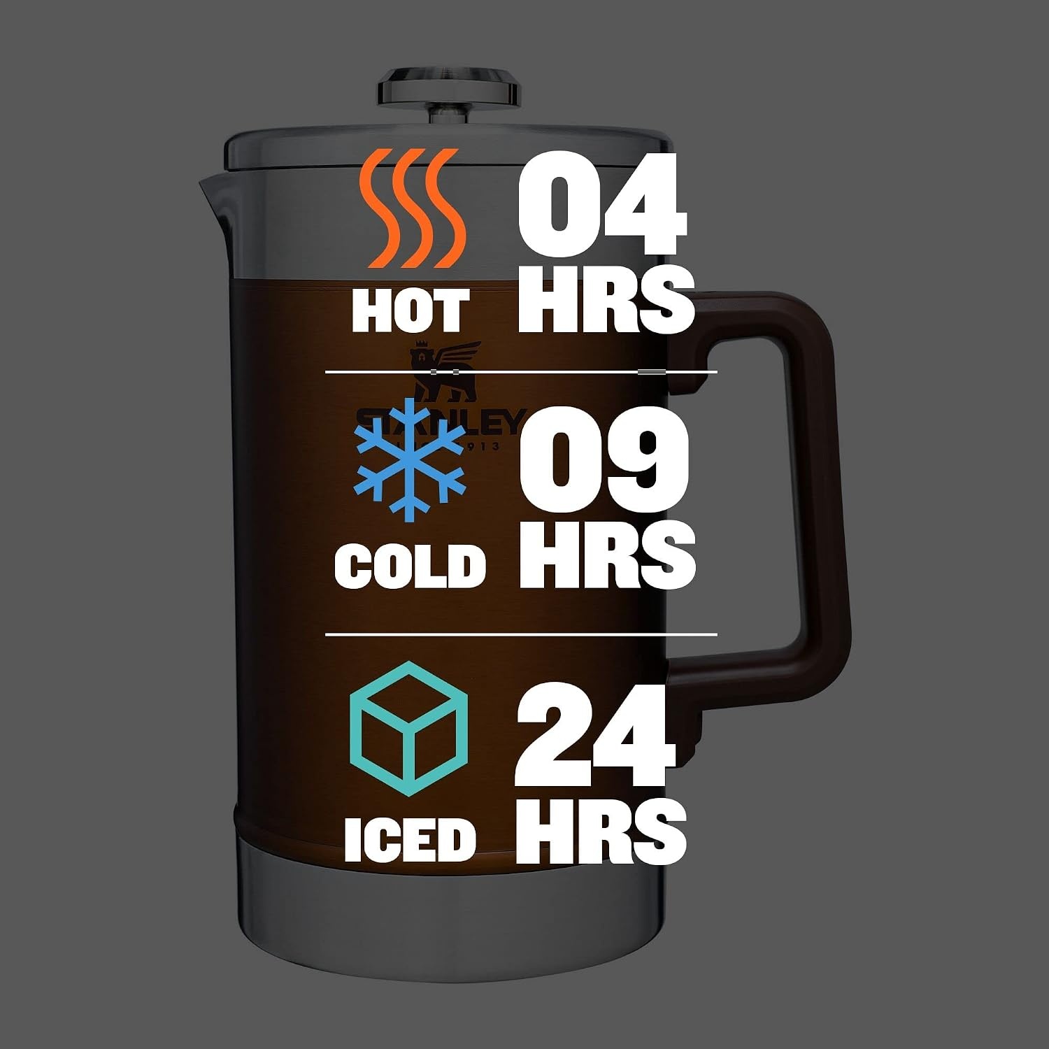 image:imageSTANLEY Classic StayHot French Press Coffee Maker 48 oz 5 Minute Brew 4 Hours Hot Mesh Filter for Coffee Grounds Insulated Stainless Steel French Press BPAFree Black 20Maple