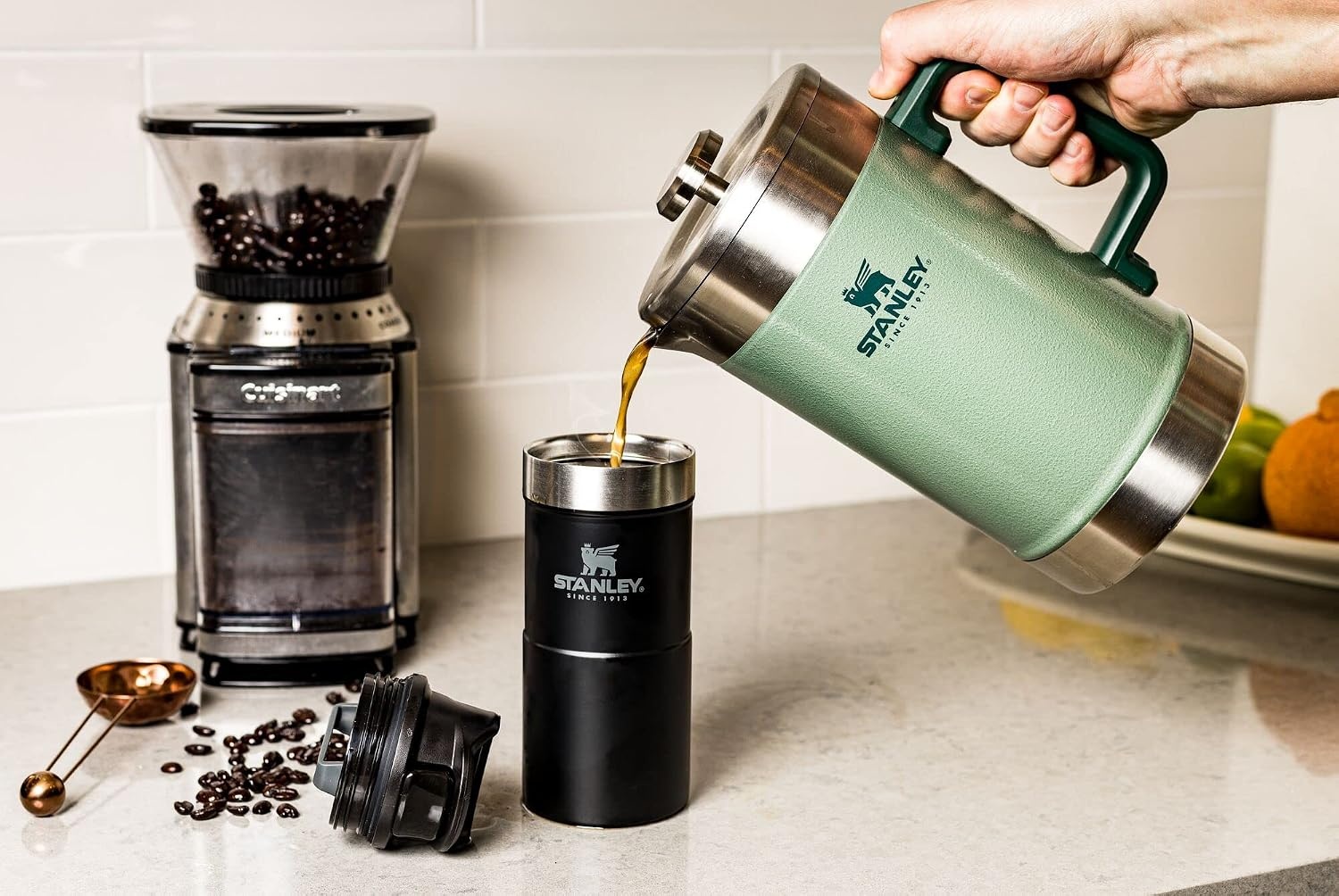 image:imageSTANLEY Classic StayHot French Press Coffee Maker 48 oz 5 Minute Brew 4 Hours Hot Mesh Filter for Coffee Grounds Insulated Stainless Steel French Press BPAFree Black 20Hammertone Green