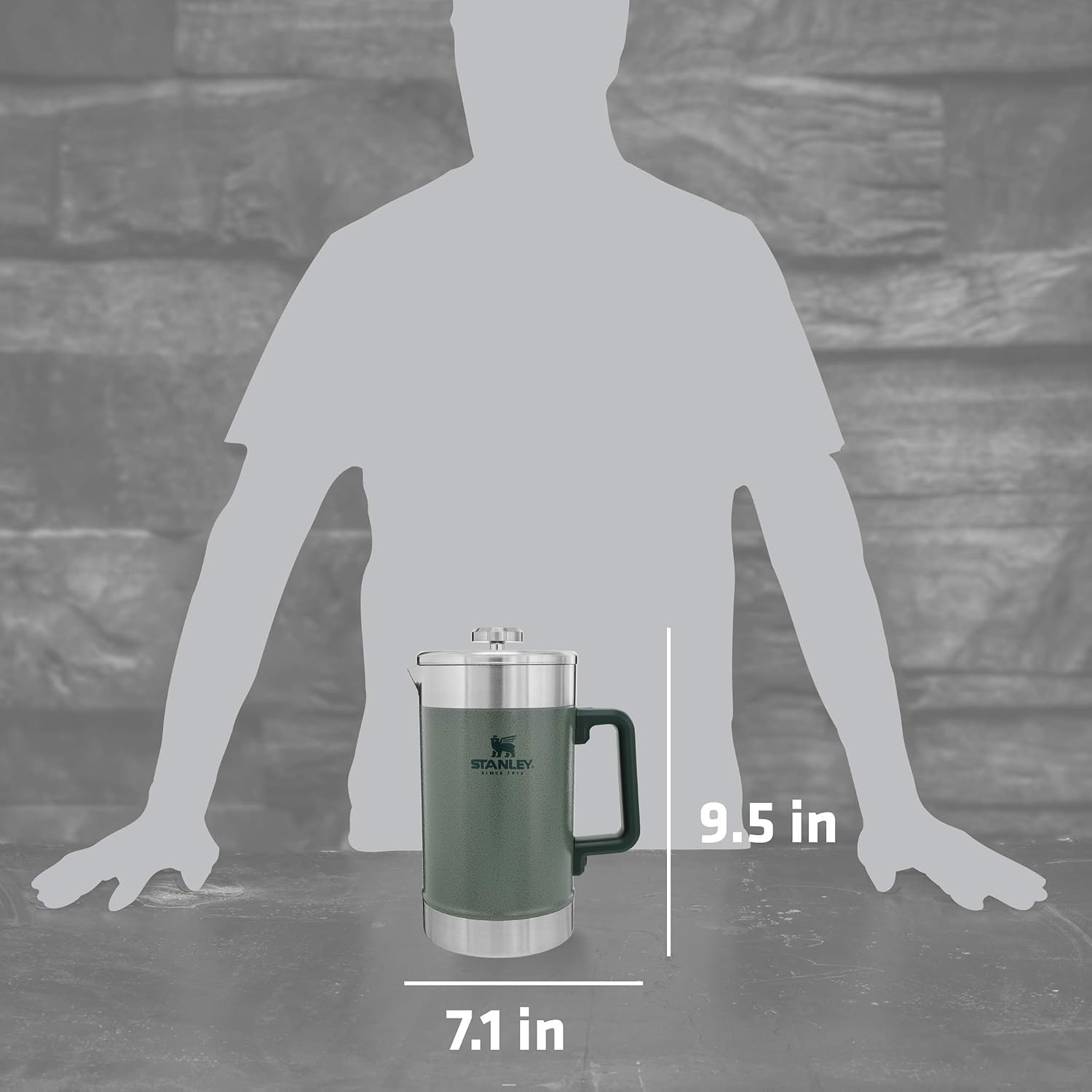 image:imageSTANLEY Classic StayHot French Press Coffee Maker 48 oz 5 Minute Brew 4 Hours Hot Mesh Filter for Coffee Grounds Insulated Stainless Steel French Press BPAFree Black 20Hammertone Green