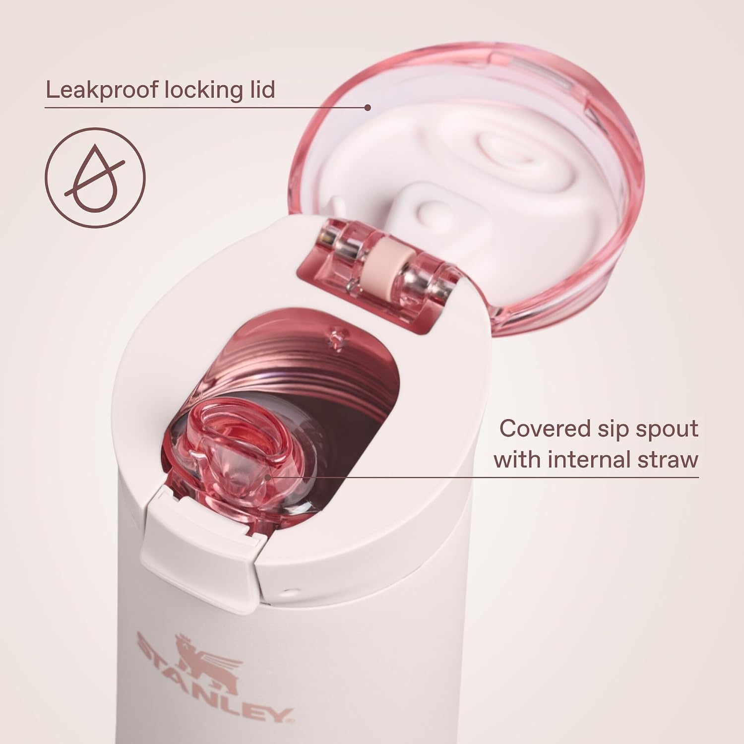image:imageSTANLEY Flowstate Spring Bottle Leakproof Water Bottle with Carry Strap amp FlipTop Locking Lid Insulated Stainless Steel Fits Most Cup Holders BPAFree 20 oz AshRose Quartz
