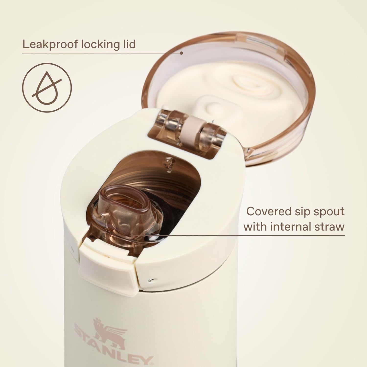 image:imageSTANLEY Flowstate Spring Bottle Leakproof Water Bottle with Carry Strap amp FlipTop Locking Lid Insulated Stainless Steel Fits Most Cup Holders BPAFree 20 oz AshChampagne