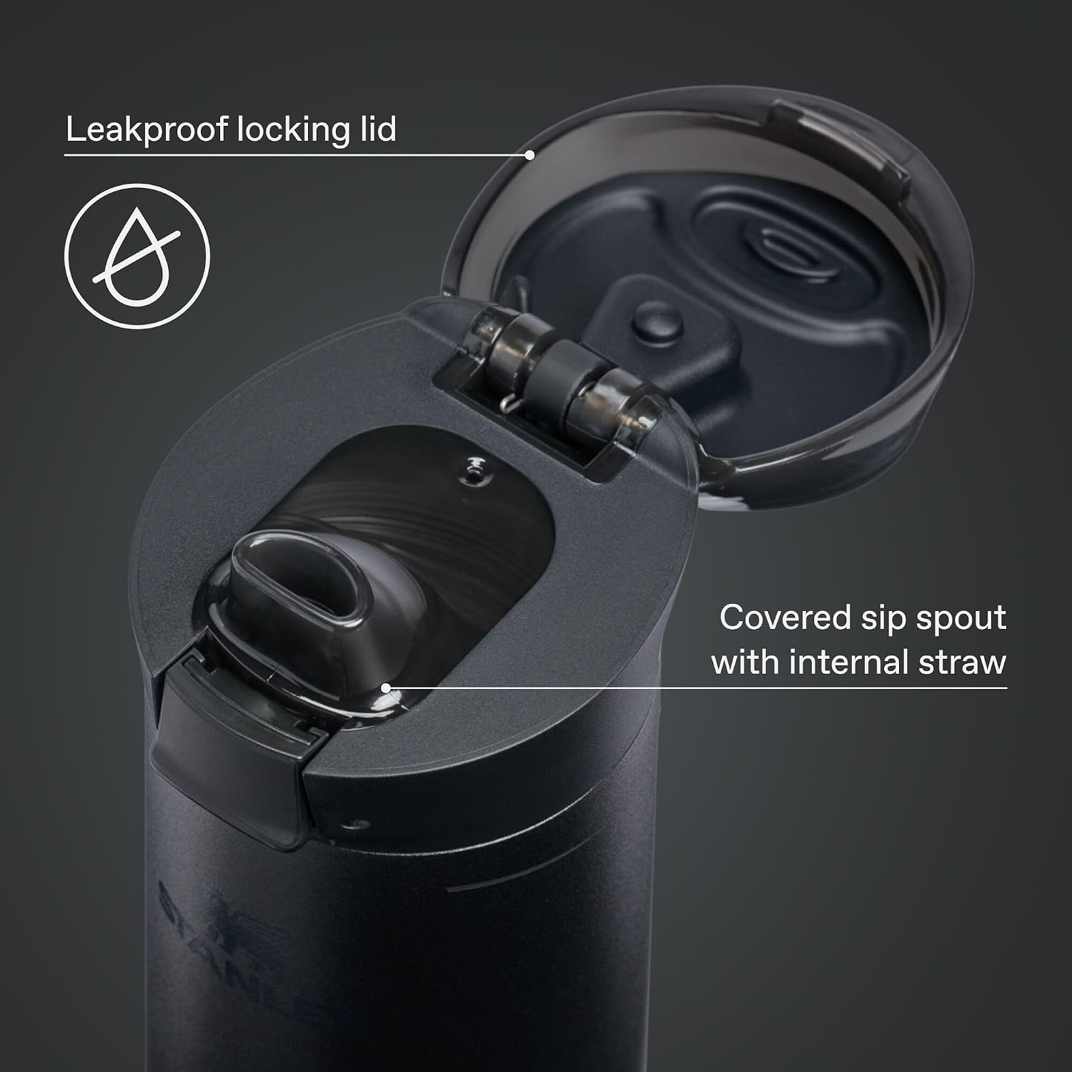 image:imageSTANLEY Flowstate Spring Bottle Leakproof Water Bottle with Carry Strap amp FlipTop Locking Lid Insulated Stainless Steel Fits Most Cup Holders BPAFree 20 oz AshBlack 20