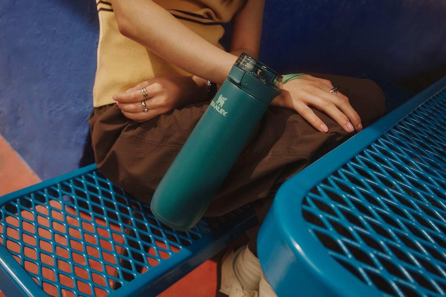 image:imageSTANLEY Flowstate Spring Bottle Leakproof Water Bottle with Carry Strap amp FlipTop Locking Lid Insulated Stainless Steel Fits Most Cup Holders BPAFree 20 oz AshCream