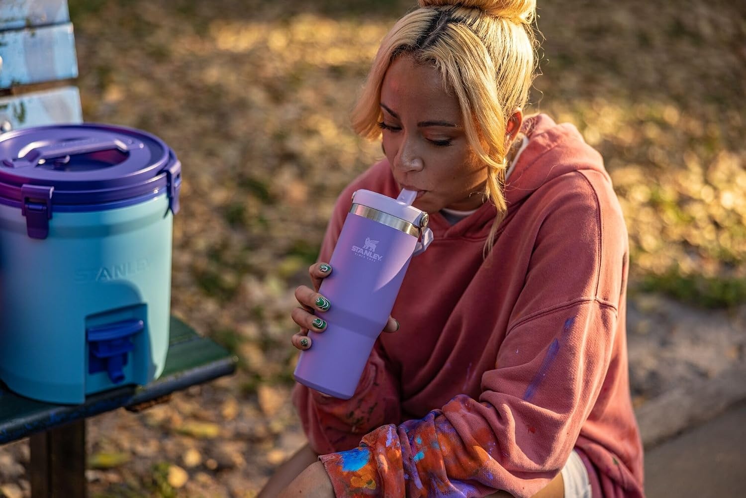 image:imageSTANLEY IceFlow 20 Flip Straw Tumbler 20 oz Pomelo Easy Carry Handle Twist On Lid and Flip Up Straw Leak Resistant Water Bottle Insulated Stainless Steel BPAFreeLavender