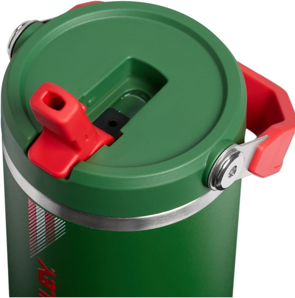 image:imageSTANLEY IceFlow 20 Flip Straw Tumbler 20 oz Pomelo Easy Carry Handle Twist On Lid and Flip Up Straw Leak Resistant Water Bottle Insulated Stainless Steel BPAFreeTeam Dark Green Red