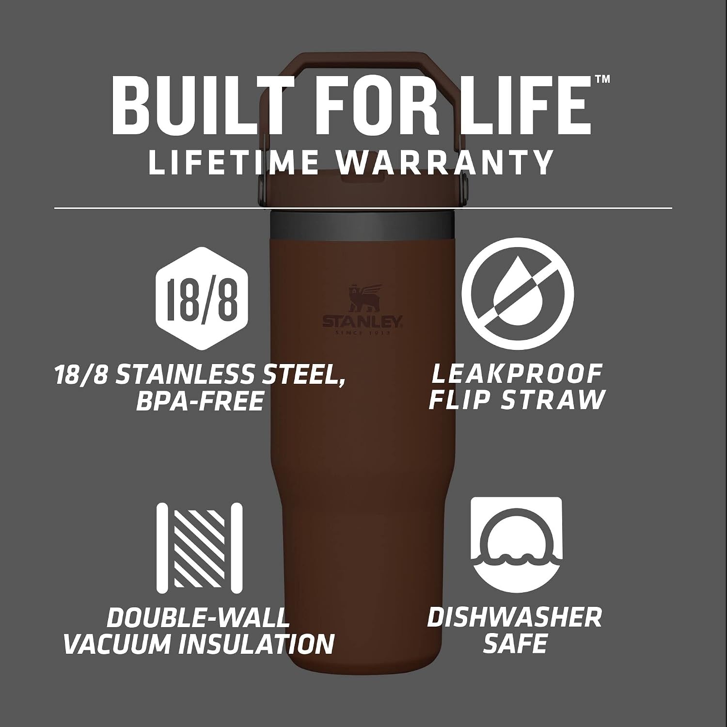 image:imageSTANLEY IceFlow 20 Flip Straw Tumbler 20 oz Pomelo Easy Carry Handle Twist On Lid and Flip Up Straw Leak Resistant Water Bottle Insulated Stainless Steel BPAFreeOchre