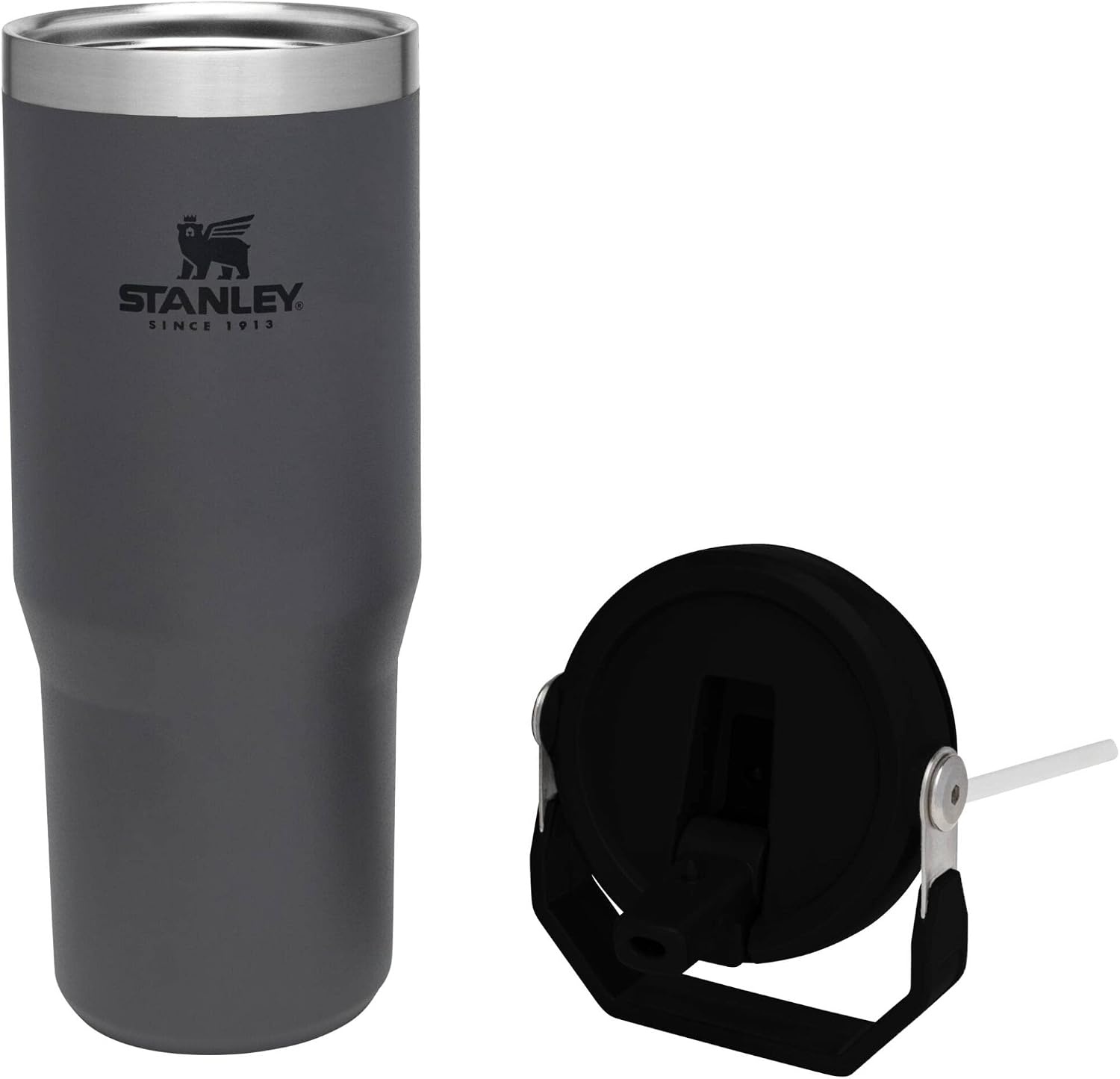 image:imageSTANLEY IceFlow 20 Flip Straw Tumbler 20 oz Pomelo Easy Carry Handle Twist On Lid and Flip Up Straw Leak Resistant Water Bottle Insulated Stainless Steel BPAFreeCharcoal