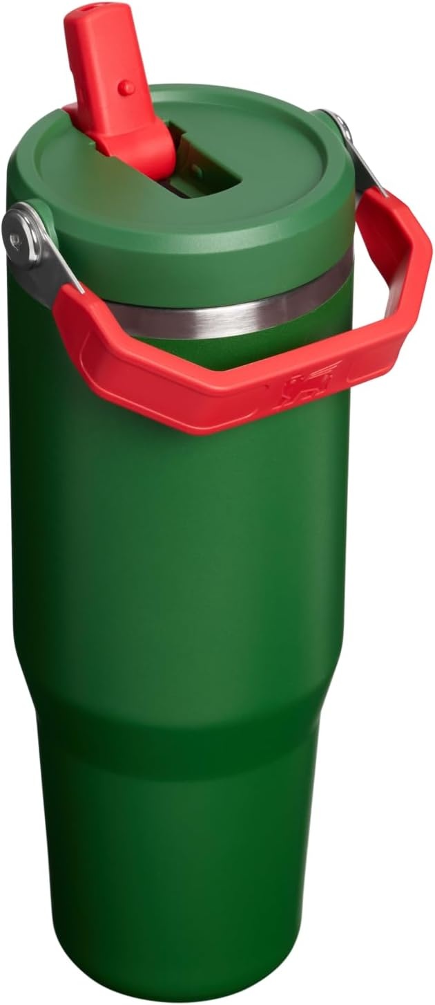 image:imageSTANLEY IceFlow 20 Flip Straw Tumbler 20 oz Pomelo Easy Carry Handle Twist On Lid and Flip Up Straw Leak Resistant Water Bottle Insulated Stainless Steel BPAFreeTeam Dark Green Red