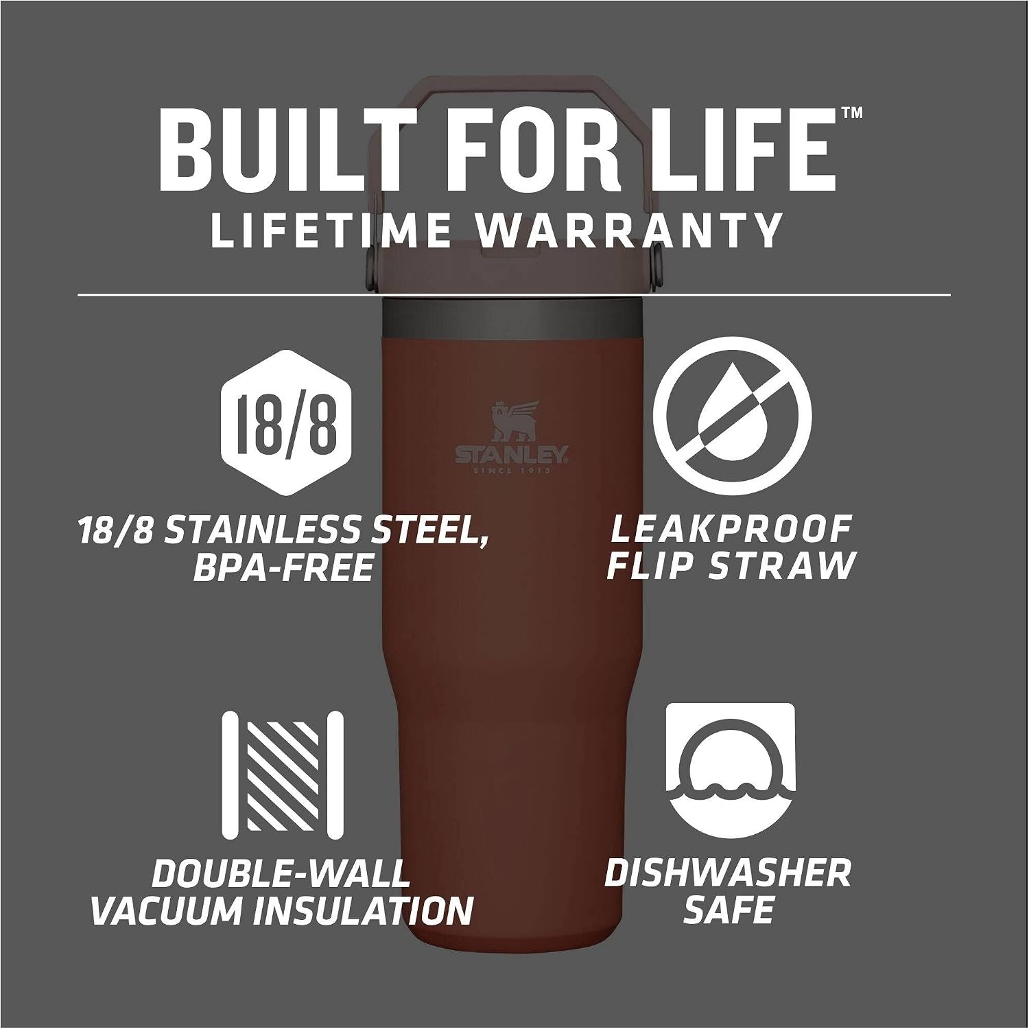 image:imageSTANLEY IceFlow 20 Flip Straw Tumbler 20 oz Pomelo Easy Carry Handle Twist On Lid and Flip Up Straw Leak Resistant Water Bottle Insulated Stainless Steel BPAFreeGrapefruit