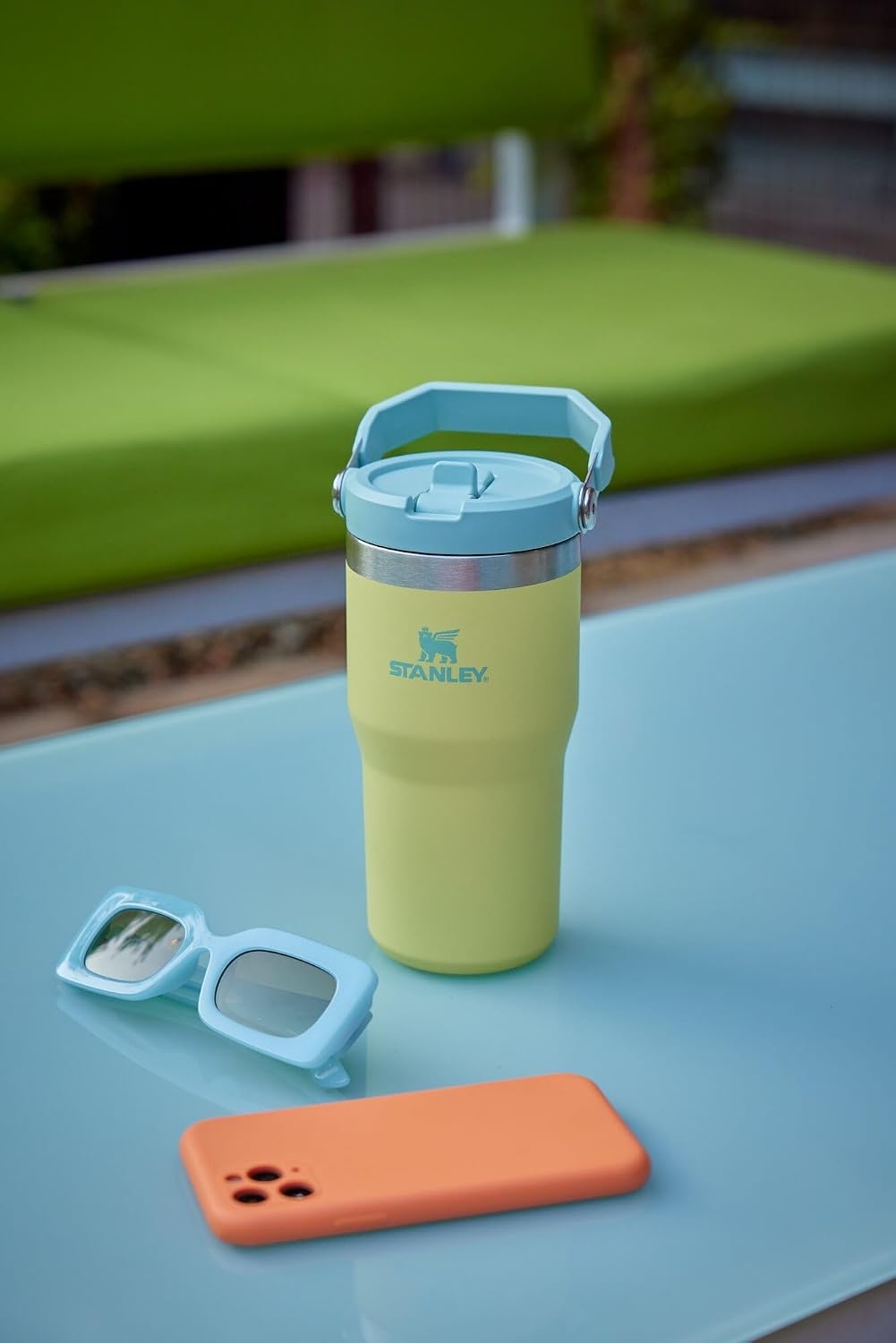 image:imageSTANLEY IceFlow 20 Flip Straw Tumbler 20 oz Pomelo Easy Carry Handle Twist On Lid and Flip Up Straw Leak Resistant Water Bottle Insulated Stainless Steel BPAFreePomelo 20