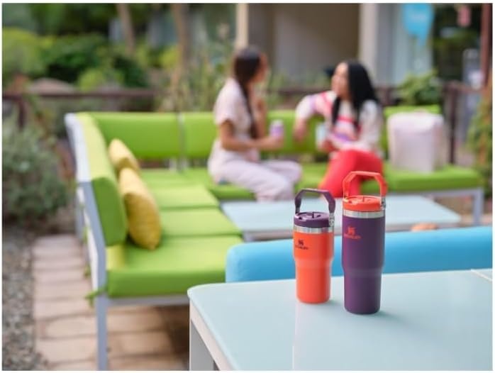 image:imageSTANLEY IceFlow 20 Flip Straw Tumbler 20 oz Pomelo Easy Carry Handle Twist On Lid and Flip Up Straw Leak Resistant Water Bottle Insulated Stainless Steel BPAFreeTigerlily Plum