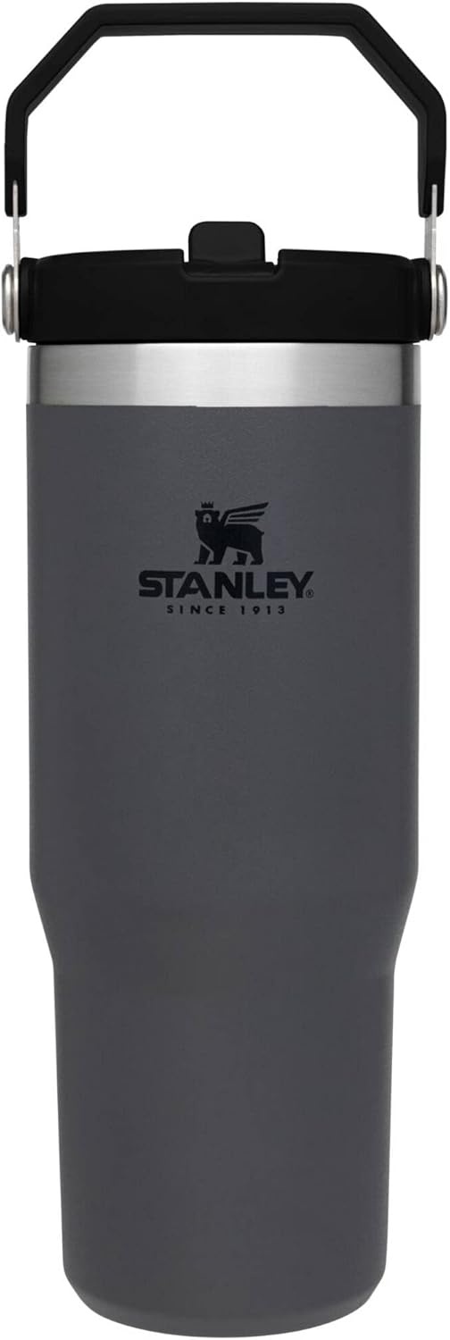image:imageSTANLEY IceFlow 20 Flip Straw Tumbler 20 oz Pomelo Easy Carry Handle Twist On Lid and Flip Up Straw Leak Resistant Water Bottle Insulated Stainless Steel BPAFreeCharcoal