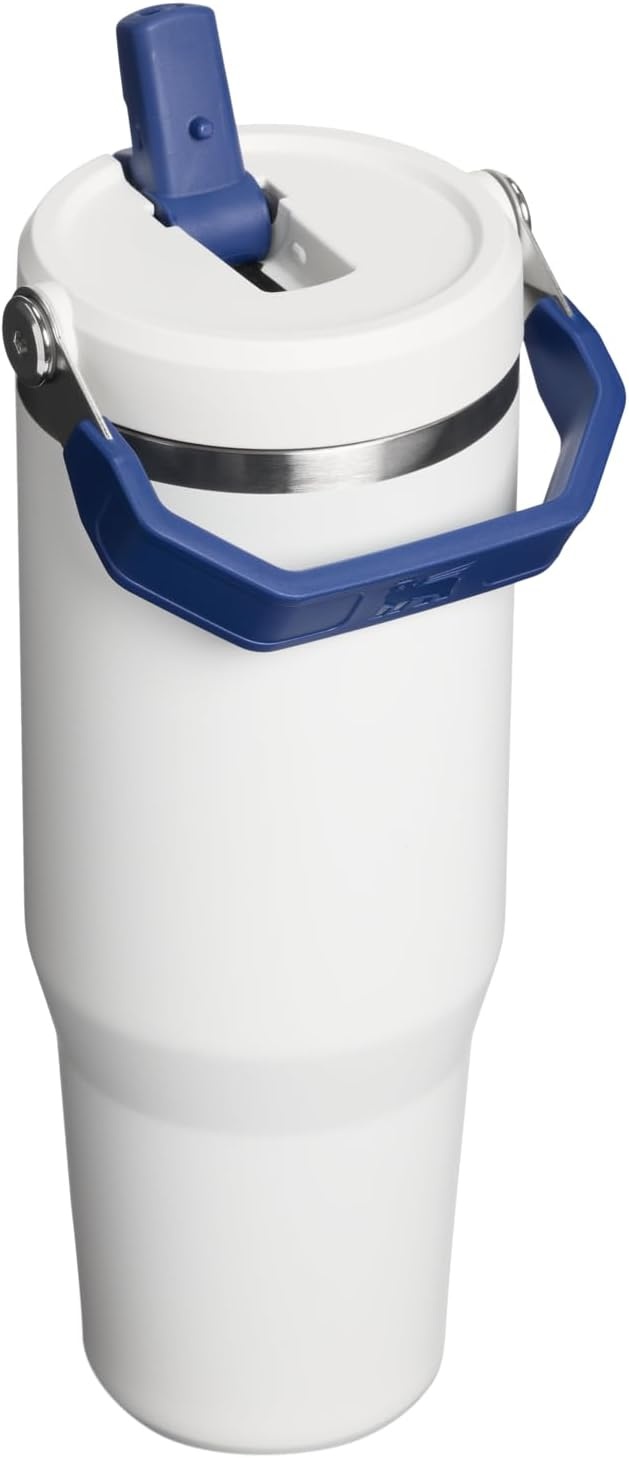 image:imageSTANLEY IceFlow 20 Flip Straw Tumbler 20 oz Pomelo Easy Carry Handle Twist On Lid and Flip Up Straw Leak Resistant Water Bottle Insulated Stainless Steel BPAFreeTeam White Dark Blue