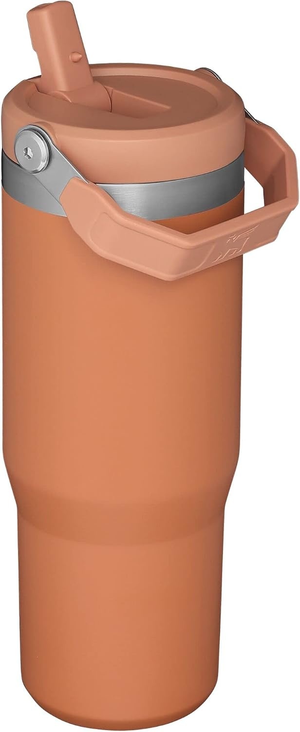 image:imageSTANLEY IceFlow 20 Flip Straw Tumbler 20 oz Pomelo Easy Carry Handle Twist On Lid and Flip Up Straw Leak Resistant Water Bottle Insulated Stainless Steel BPAFreeOchre