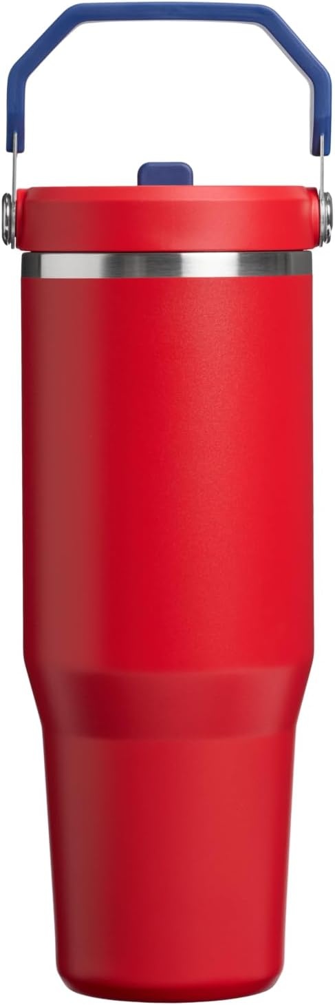 image:imageSTANLEY IceFlow 20 Flip Straw Tumbler 20 oz Pomelo Easy Carry Handle Twist On Lid and Flip Up Straw Leak Resistant Water Bottle Insulated Stainless Steel BPAFreeTeam Red Dark Blue